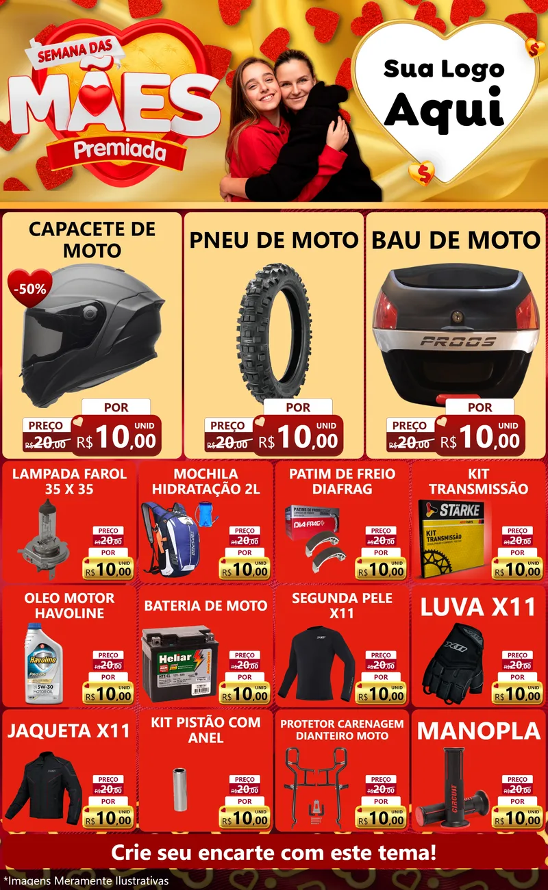 Modelo de Encarte para Encarte Grande com o tema Semana das Mães Premiada para Moto peças