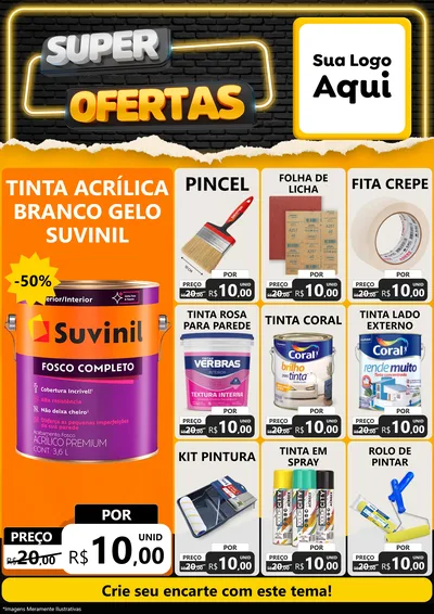 Modelo de Encarte para Encarte A4 Vertical com o tema Super Ofertas para Tintas e Ferramentas