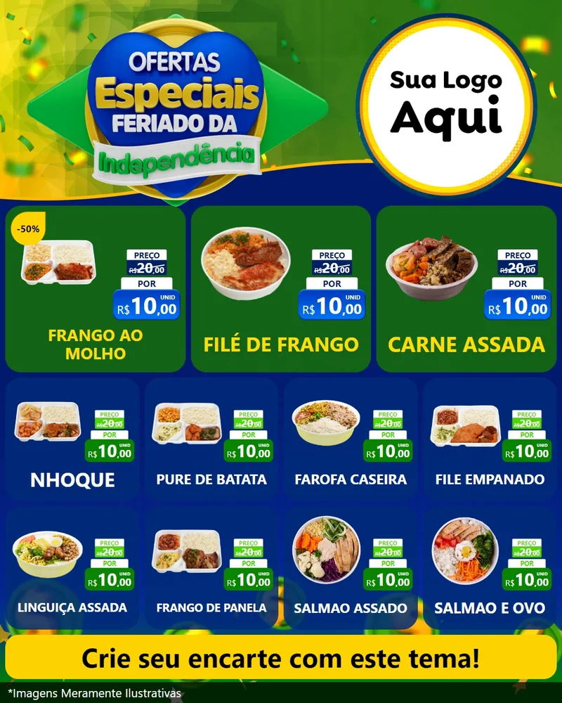 Modelo de Rede Social para Feed Instagram com o tema Ofertas Especiais Feriado da Independência para Restaurante