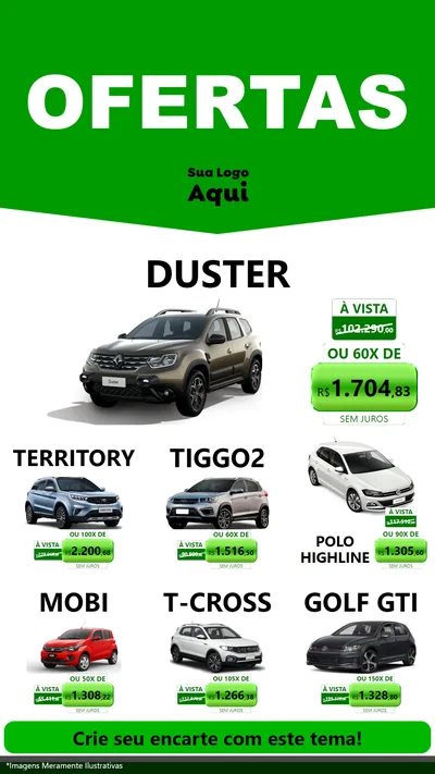 Modelo de Rede Social para Stories com o tema Ofertas Verde Cartaz para Concessionaria de Carros
