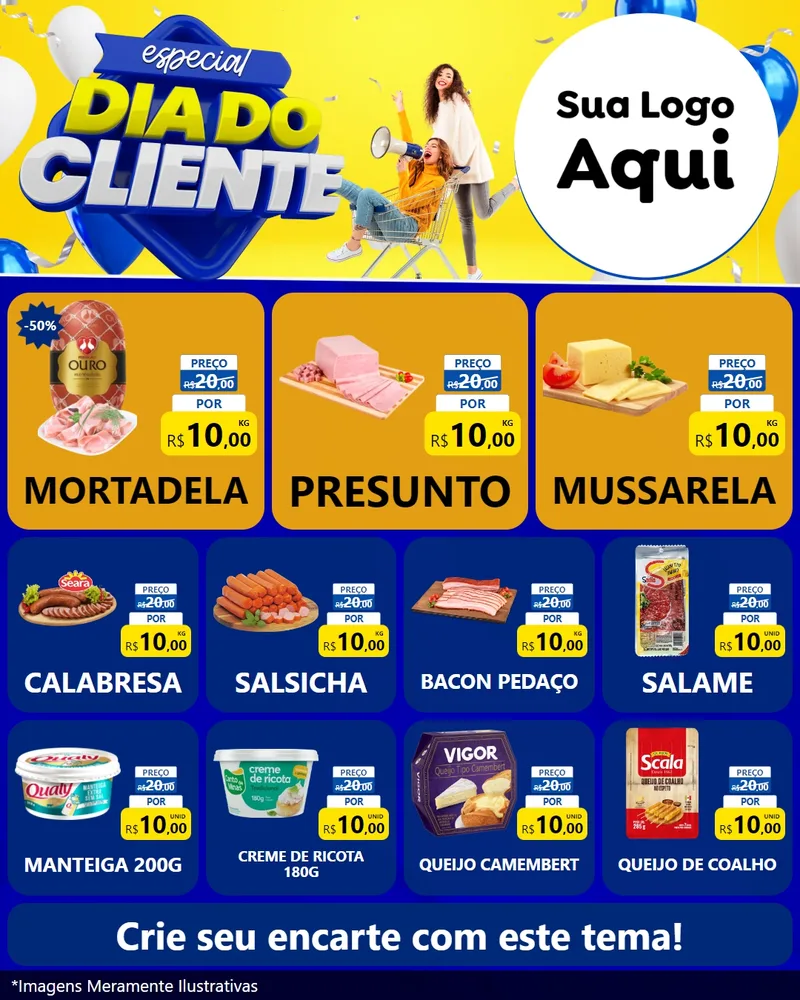 Modelo de Rede Social para Feed Instagram com o tema Especial Dia do Cliente para Frios e Laticínios