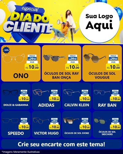 Modelo de Rede Social para Feed Instagram com o tema Especial Dia do Cliente para Óticas