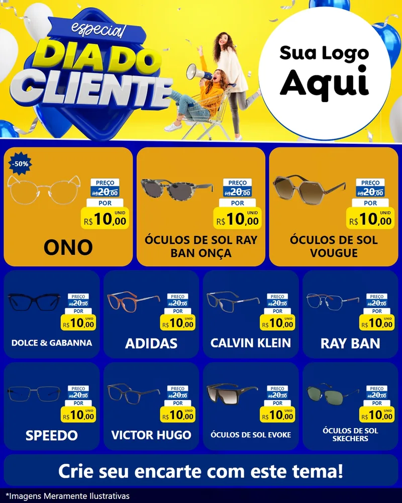Modelo de Rede Social para Feed Instagram com o tema Especial Dia do Cliente para Óticas