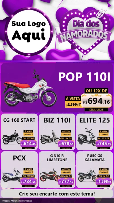 Modelo de Rede Social para Stories com o tema Dia dos Namorados para Concessionaria de Motos