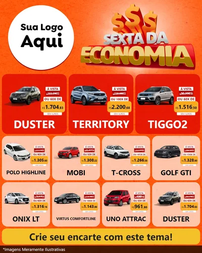 Modelo de Rede Social para Feed Instagram com o tema Sexta da Economia para Concessionaria de Carros