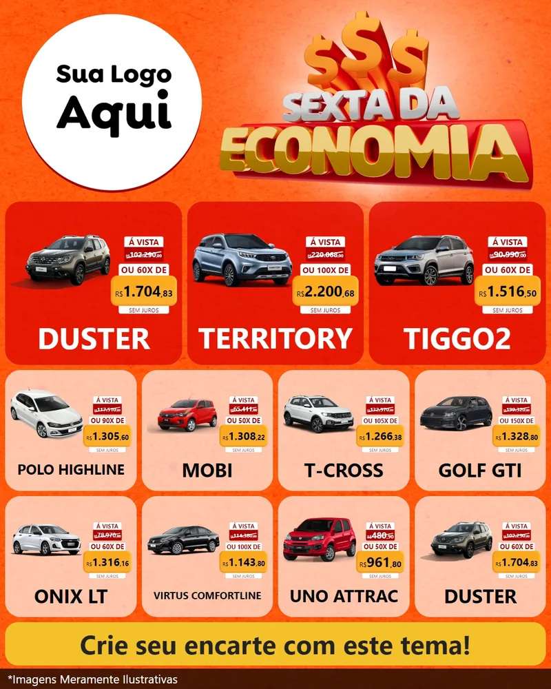 Modelo de Rede Social para Feed Instagram com o tema Sexta da Economia para Concessionaria de Carros