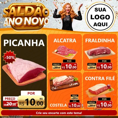 Modelo de Rede Social para Feed Facebook com o tema Saldão de Ano Novo para Açougue