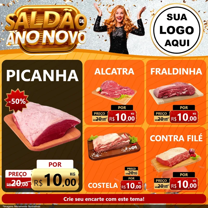 Modelo de Rede Social para Feed Facebook com o tema Saldão de Ano Novo para Açougue