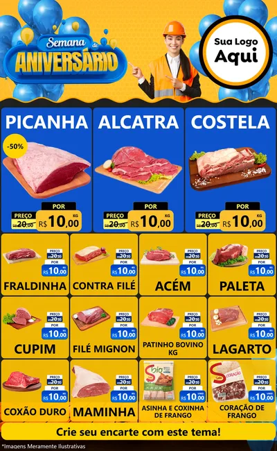 Modelo de Encarte para Encarte Grande com o tema Semana de Aniversário para Açougue