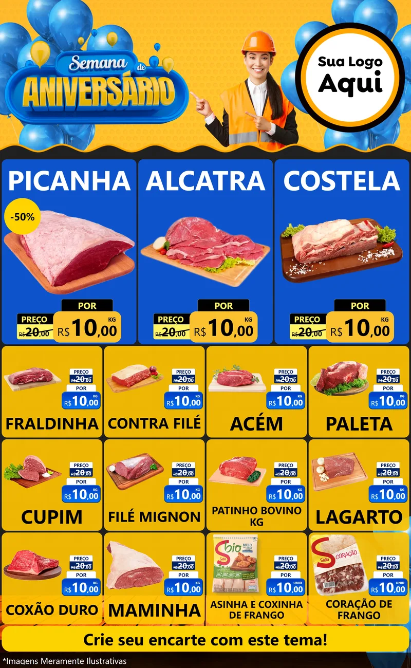 Modelo de Encarte para Encarte Grande com o tema Semana de Aniversário para Açougue