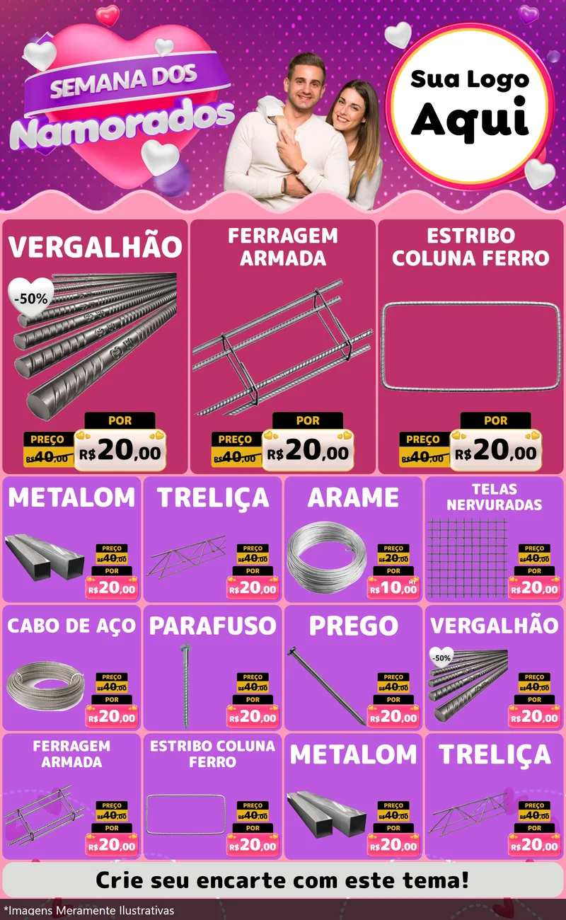 Modelo de Encarte para Encarte Grande com o tema Semana dos Namorados para Ferragens