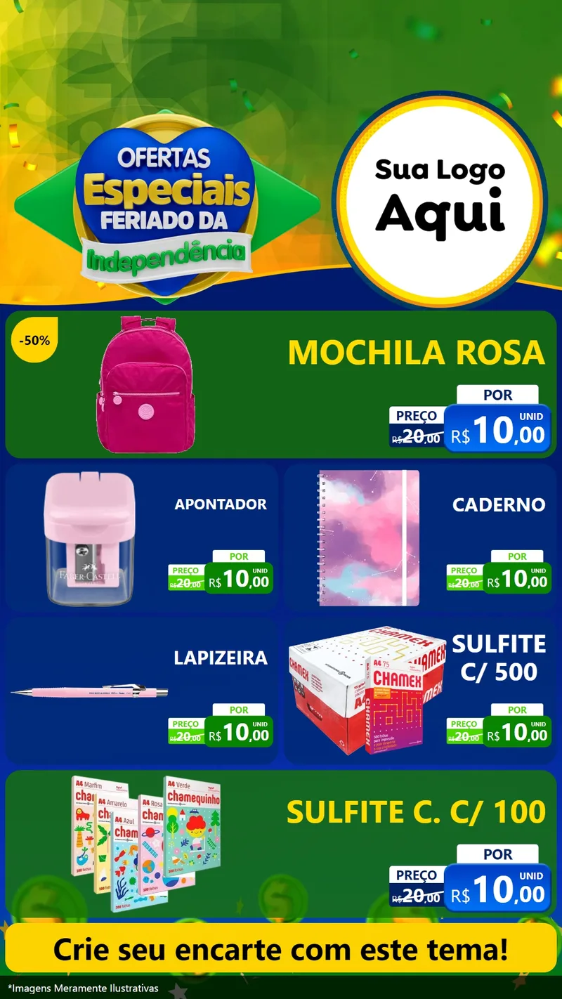 Modelo de TV para TV Vertical com o tema Ofertas Especiais Feriado da Independência para Papelaria