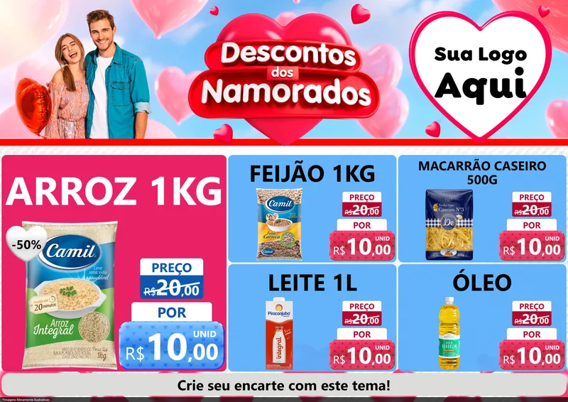 Modelo de Encarte para Encarte A4 Horizontal com o tema Descontos dos Namorados para Supermercado