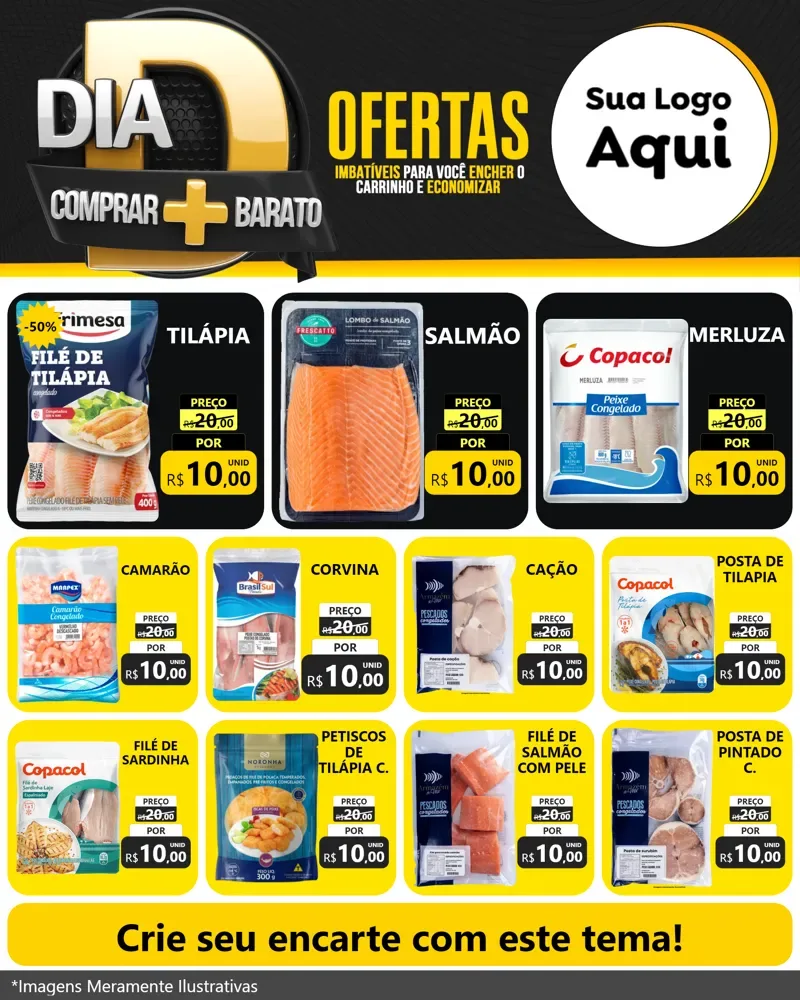 Modelo de Rede Social para Feed Instagram com o tema Dia D Mais Economia para Peixaria