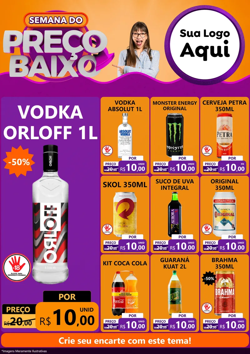Modelo de Encarte para Encarte A4 Vertical com o tema Semana do Preço Baixo para Distribuidora de bebidas