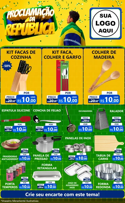 Modelo de Encarte para Encarte Grande com o tema Proclamação da República para Utilidades Domésticas