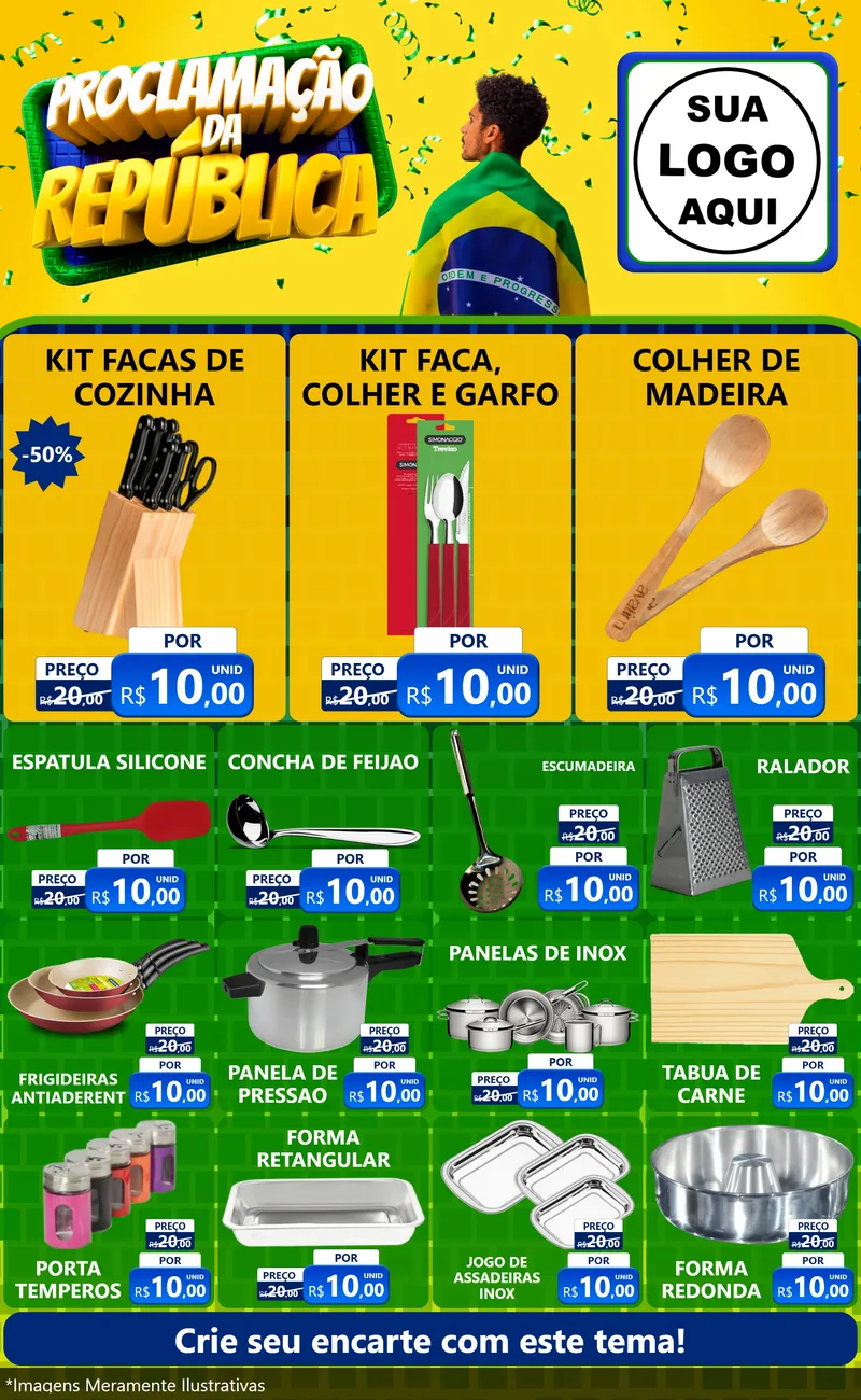 Modelo de Encarte para Encarte Grande com o tema Proclamação da República para Utilidades Domésticas