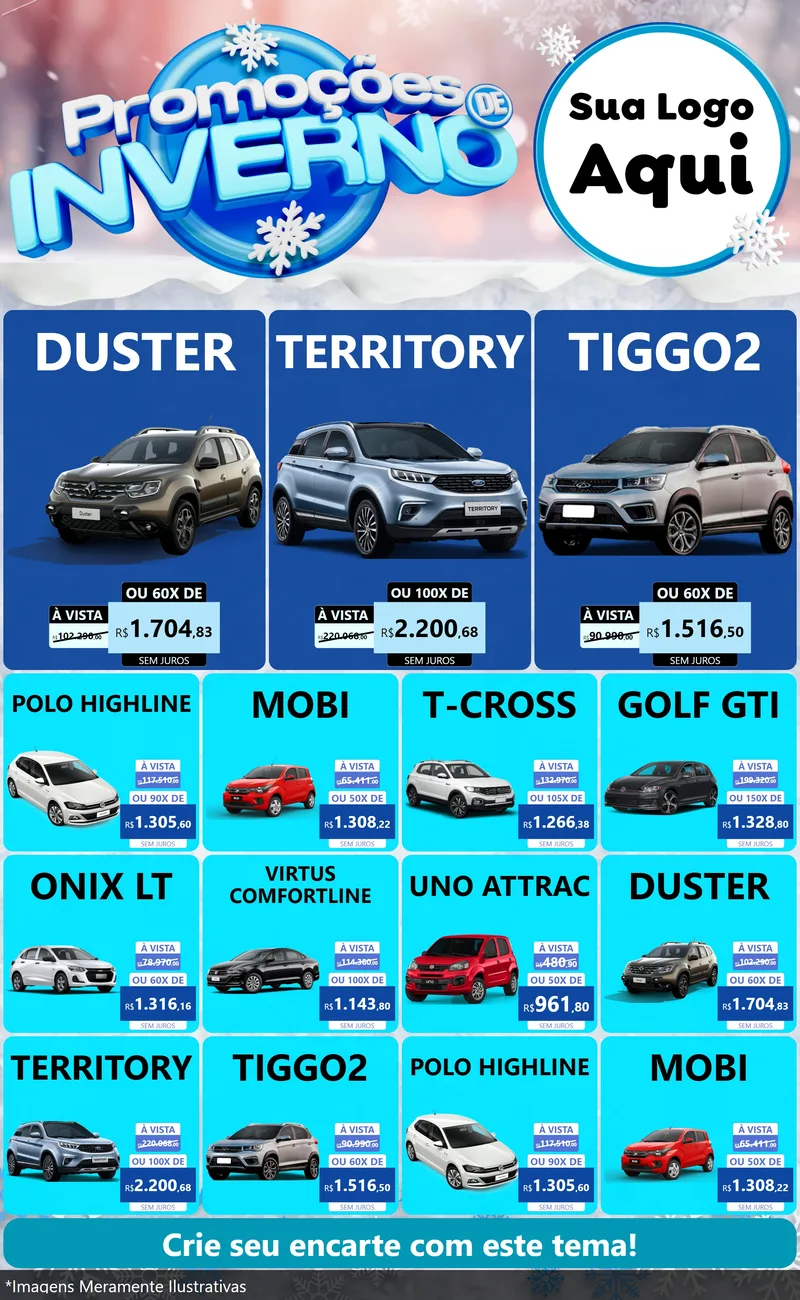 Modelo de Encarte para Encarte Grande com o tema Promoções de Inverno para Concessionaria de Carros