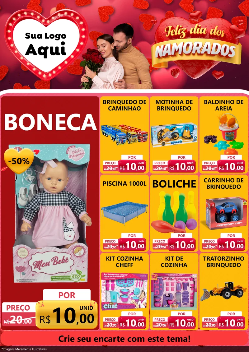 Modelo de Encarte para Encarte A4 Vertical com o tema Feliz Dia Dos Namorados para Brinquedos