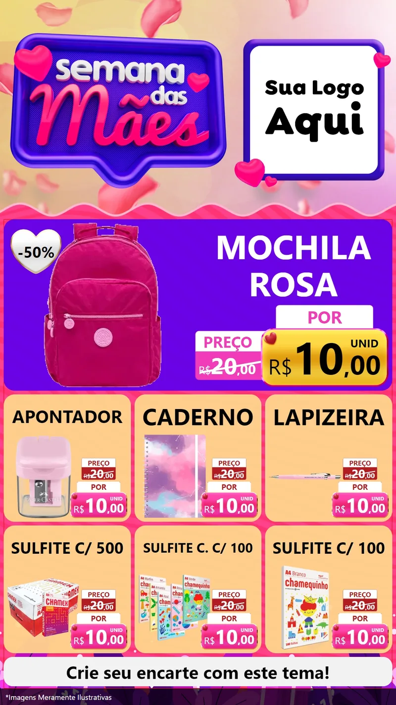 Modelo de Rede Social para Stories com o tema Semana das Mães para Papelaria
