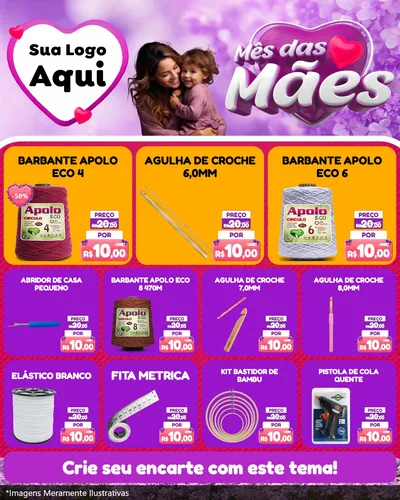 Modelo de Rede Social para Feed Instagram com o tema Mês das Mães para Armarinho e Aviamentos