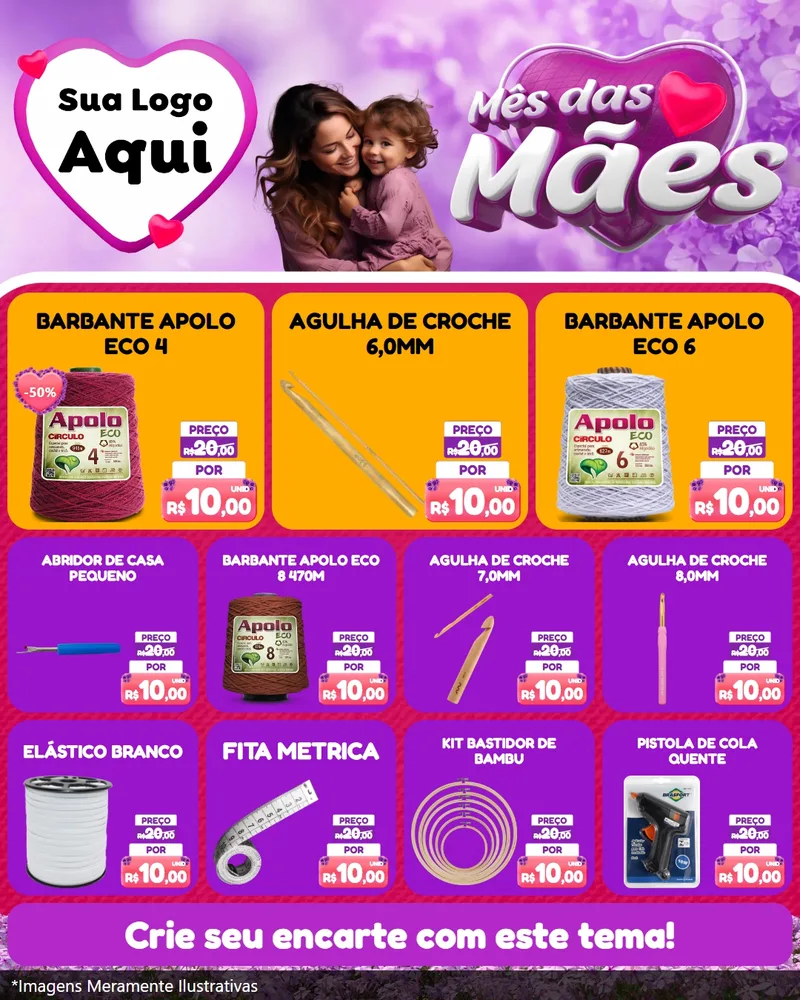 Modelo de Rede Social para Feed Instagram com o tema Mês das Mães para Armarinho e Aviamentos