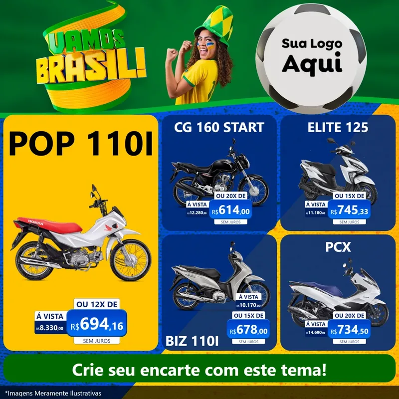 Modelo de Rede Social para Feed Facebook com o tema Vamos Brasil - Copa para Concessionaria de Motos