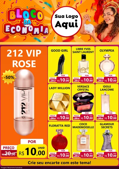 Modelo de Encarte para Encarte A4 Vertical com o tema Bloco da Economia para Perfumes