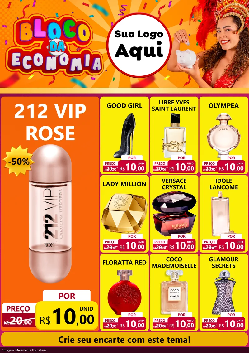 Modelo de Encarte para Encarte A4 Vertical com o tema Bloco da Economia para Perfumes