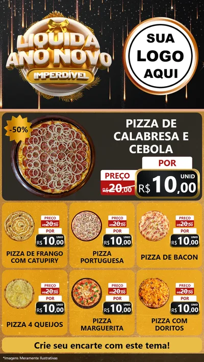 Modelo de Rede Social para Stories com o tema Liquida Ano Novo Imperdível para Pizzaria