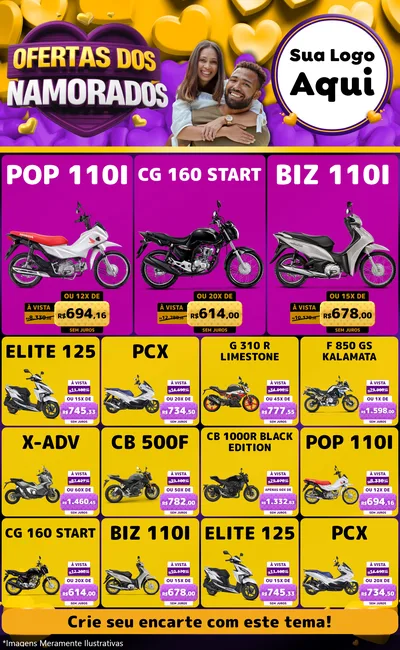 Modelo de Encarte para Encarte Grande com o tema Oferta Dos Namorados para Concessionaria de Motos