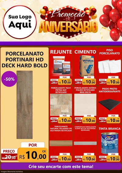 Modelo de Encarte para Encarte A4 Vertical com o tema Promoção de Aniversário para Pisos e revestimentos