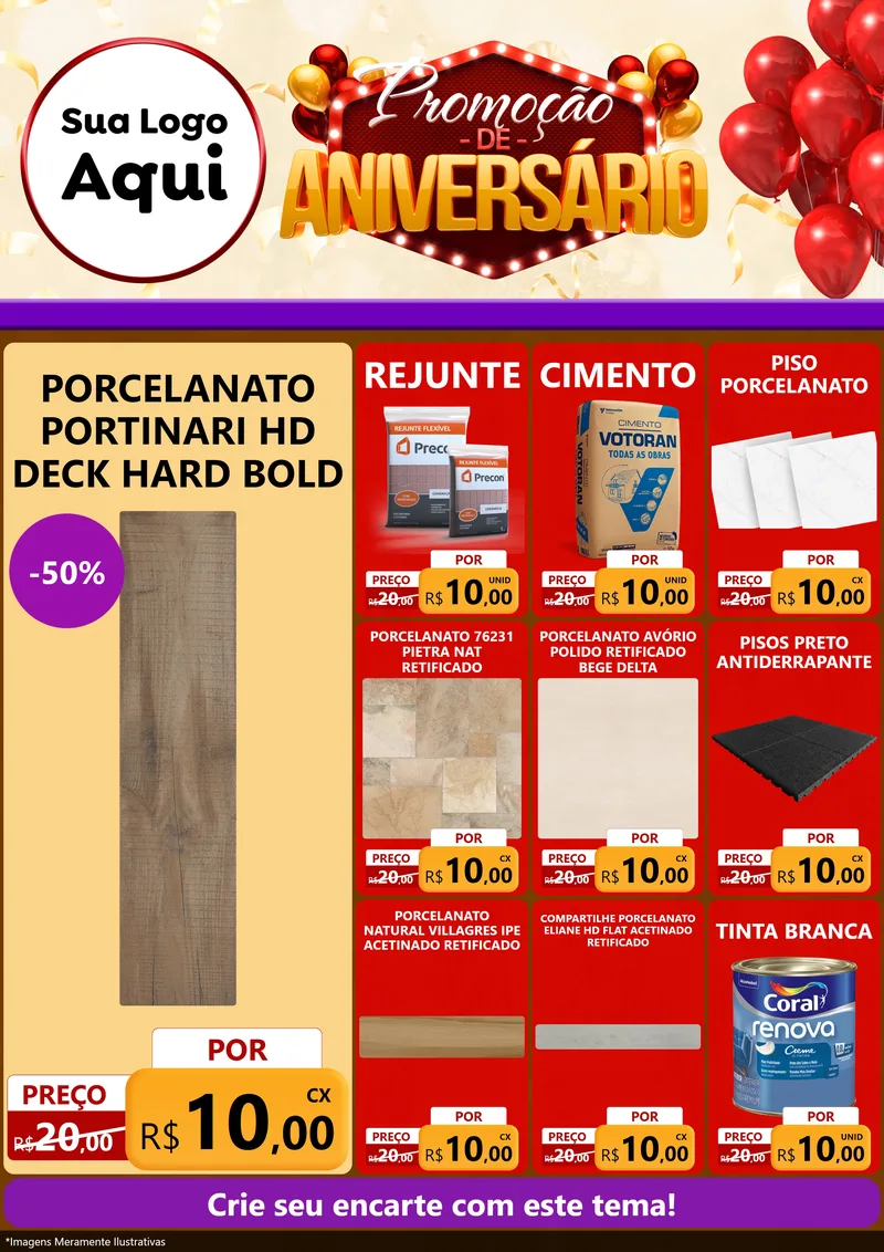 Modelo de Encarte para Encarte A4 Vertical com o tema Promoção de Aniversário para Pisos e revestimentos