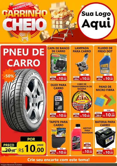 Modelo de Encarte para Encarte A4 Vertical com o tema Promoção carrinho cheio para Auto peças