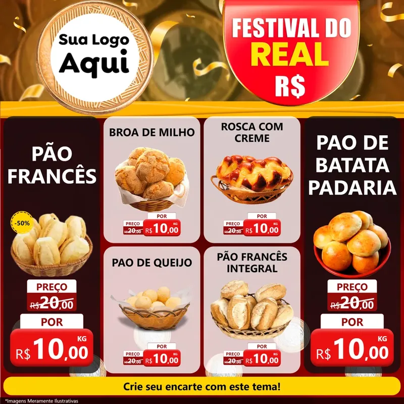 Modelo de Rede Social para Feed Facebook com o tema Festival do Real para Padaria
