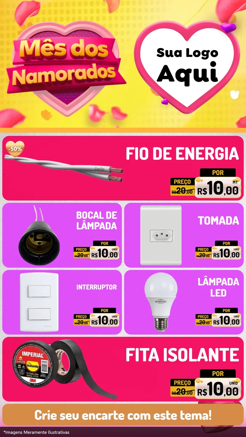 Modelo de TV para TV Vertical com o tema Mês dos Namorados para Materiais Elétricos
