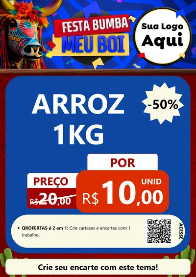 Modelo de Cartaz para Cartaz A4 Vertical com o tema Festa Bumba meu Boi para Supermercado