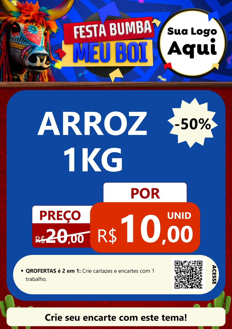Modelo de Cartaz para Cartaz A4 Vertical com o tema Festa Bumba meu Boi para Supermercado