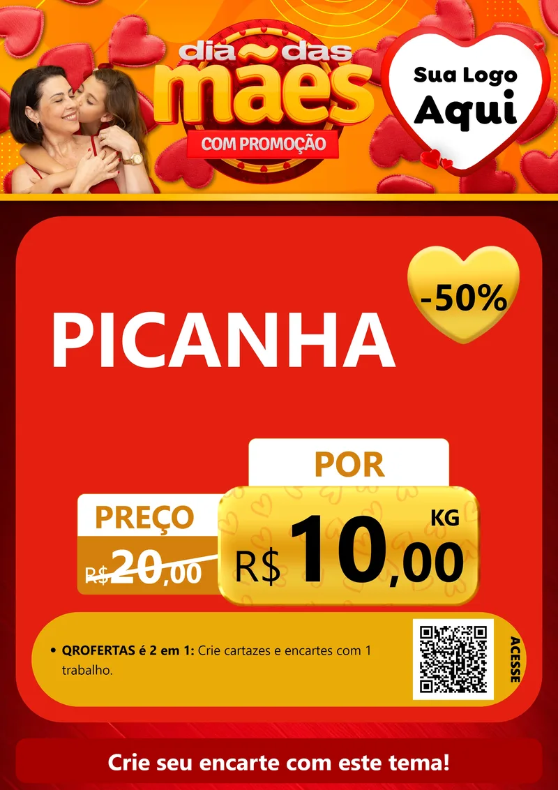 Modelo de Cartaz para Cartaz A4 Vertical com o tema Dia das Mães com Promoção para Açougue