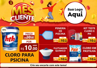 Modelo de Encarte para Encarte A4 Horizontal com o tema Mês do Cliente para Produtos para Piscina