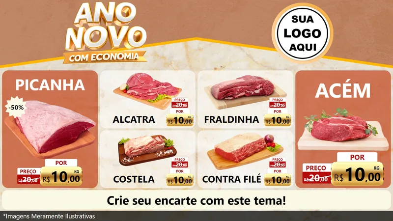 Modelo de TV para TV Horizontal com o tema Ano Novo Com Economia para Açougue