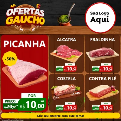 Modelo de Rede Social para Feed Facebook com o tema Ofertas Dia do Gaúcho para Açougue