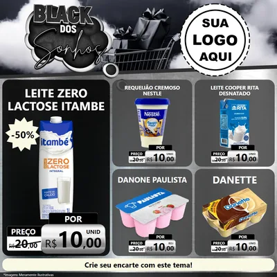 Modelo de Rede Social para Feed Facebook com o tema Black dos Sonhos para Frios e Laticínios