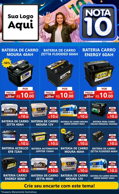 Modelo de Encarte para Encarte Grande com o tema Nota 10 para Baterias Elétricas