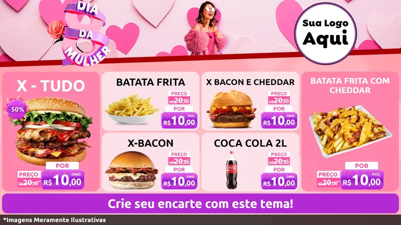 Modelo de TV para TV Horizontal com o tema Dia da Mulher para Hamburgueria