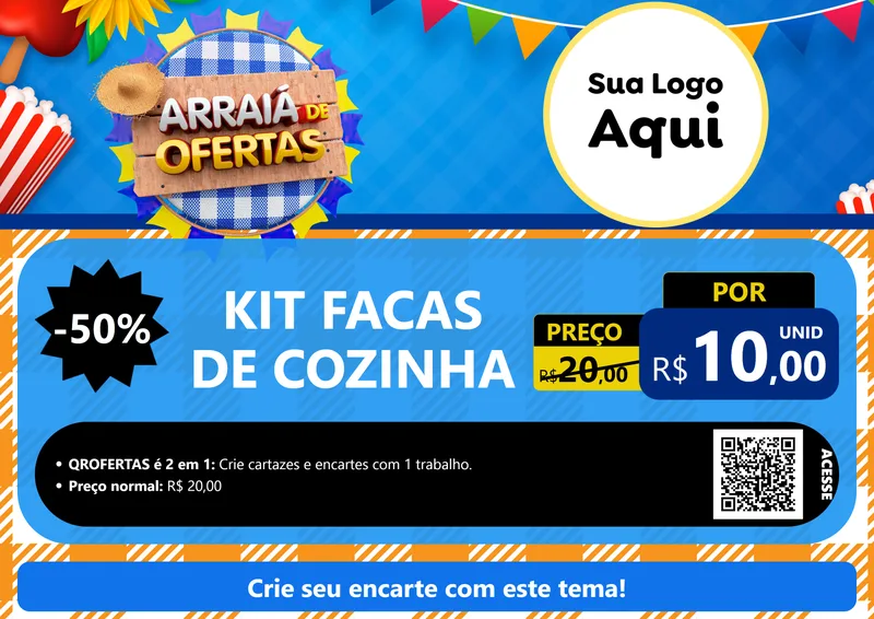 Modelo de Cartaz para Cartaz A4 Horizontal com o tema Arraiá de Ofertas para Utilidades Domésticas