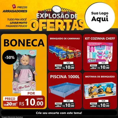 Modelo de Rede Social para Feed Facebook com o tema Explosão de Ofertas para Brinquedos