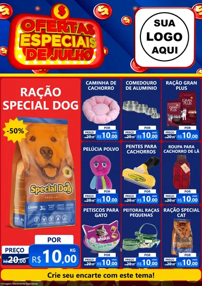 Modelo de Encarte para Encarte A4 Vertical com o tema Ofertas Especiais de Julho para Pet Shop