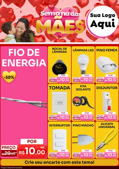 Modelo de Encarte para Encarte A4 Vertical com o tema Semana Das Mães para Materiais Elétricos