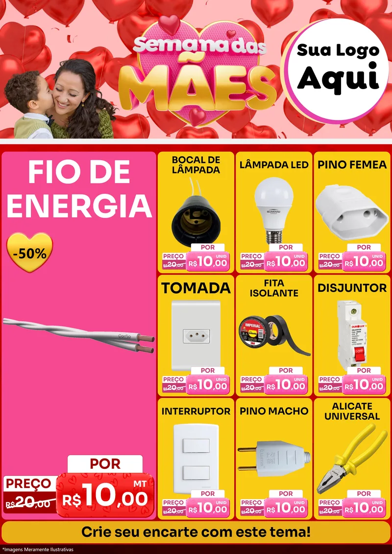 Modelo de Encarte para Encarte A4 Vertical com o tema Semana Das Mães para Materiais Elétricos